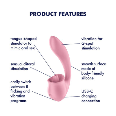 Satisfyer Tongue Genius - Pink USB Rechargeable Vibrator with Flicking Clit Stimulator