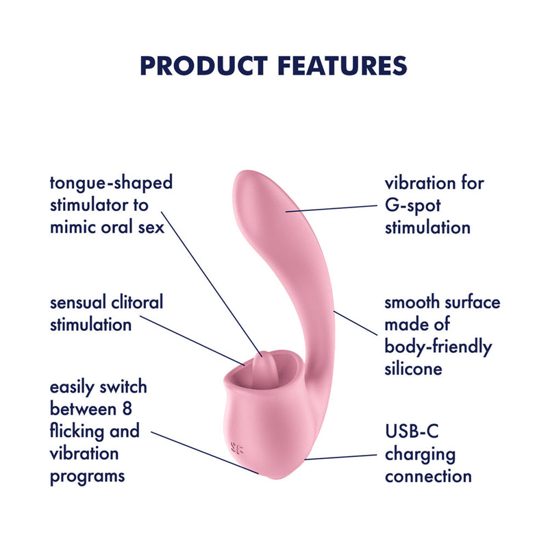 Satisfyer Tongue Genius - Pink USB Rechargeable Vibrator with Flicking Clit Stimulator