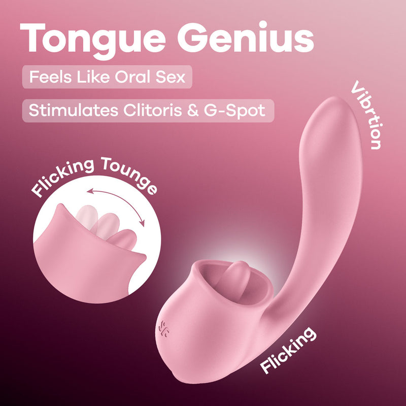 Satisfyer Tongue Genius - Pink USB Rechargeable Vibrator with Flicking Clit Stimulator