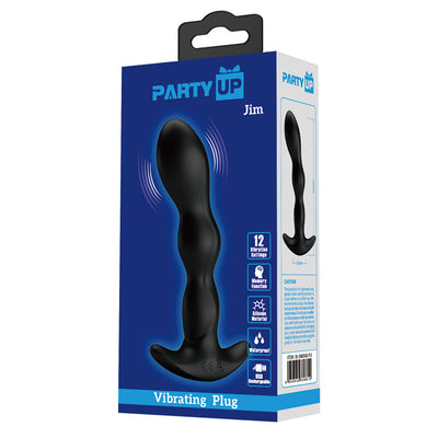 Party Up JIM Vibrating Plug - Black 14.5 cm USB Rechargeable Vibrating Butt Plug