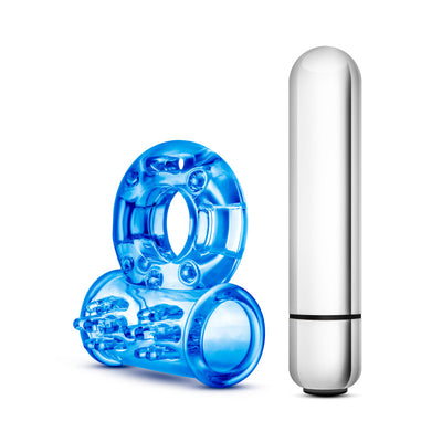 Stay Hard 10-Function Vibrating Bull Ring - Blue Vibrating Cock Ring