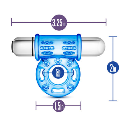 Stay Hard 10-Function Vibrating Bull Ring - Blue Vibrating Cock Ring