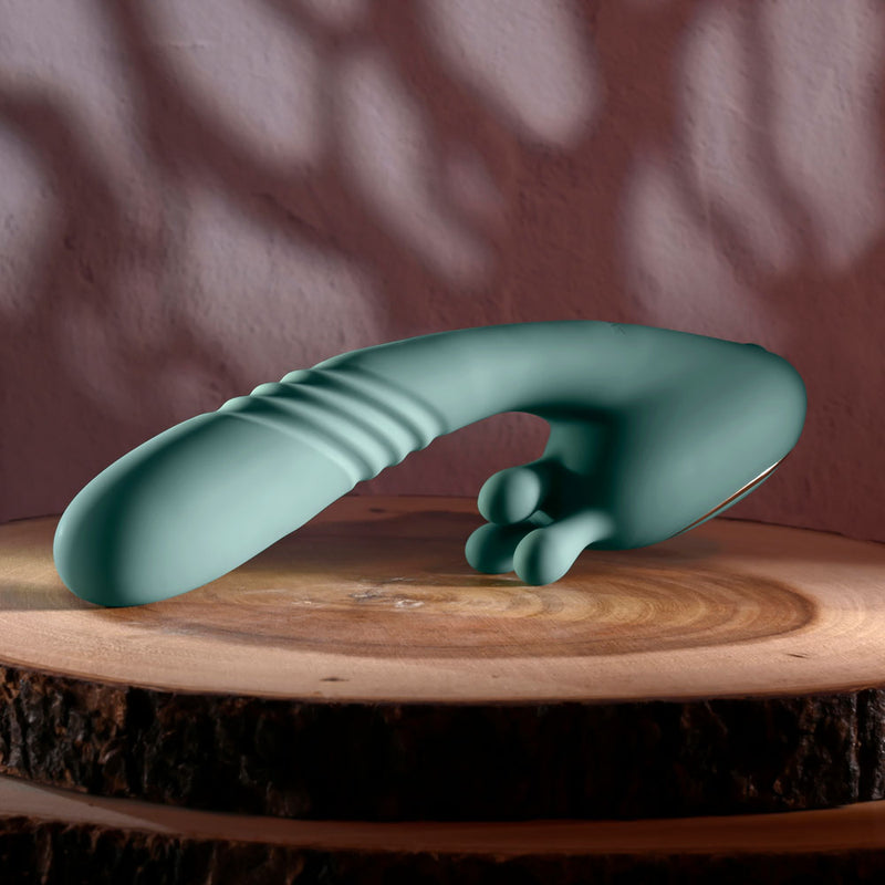 Evolved THRUST INTO ECSTASY - Green 21 cm USB Rechargeable Thrusting & Rotating Vibrator