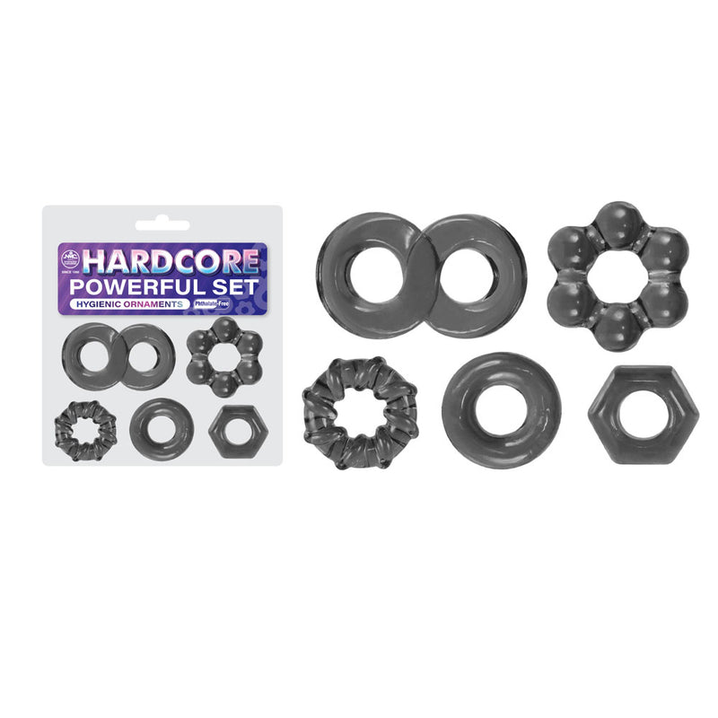 Hardcore Powerful Set Cock Rings - Set of 5 - Smoke Cock Rings - Set of 5