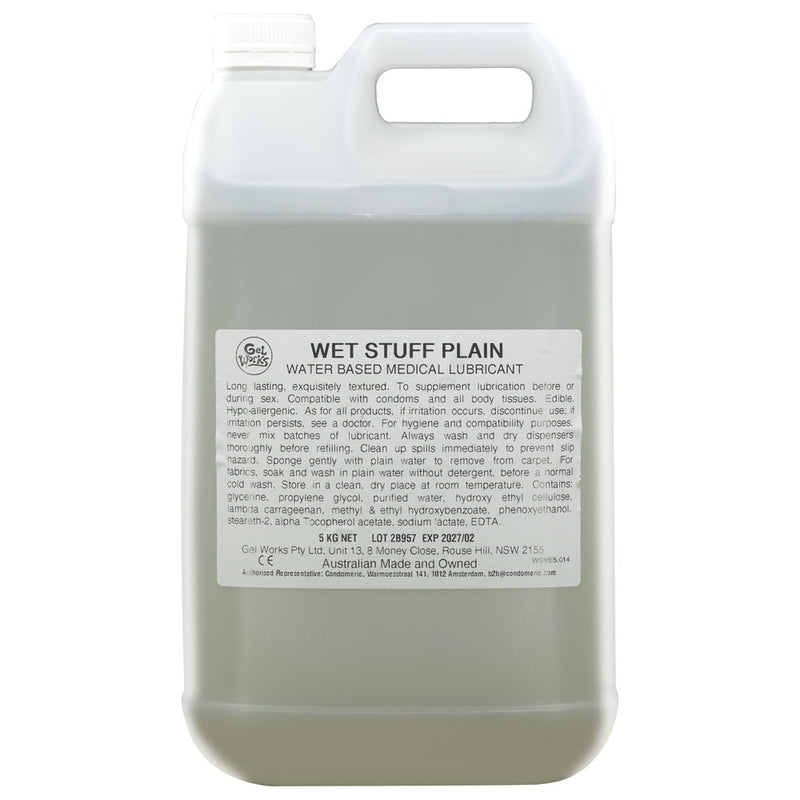 Wet Stuff Plain - 5kg Bottle - Water Based Lubricant with Vitamin E - 5 kg Bottle