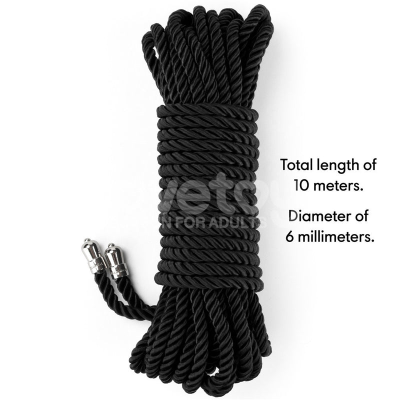 Rebellion Reign Silky Bondage Rope - Black - Black Bondage Rope - 10 metre length