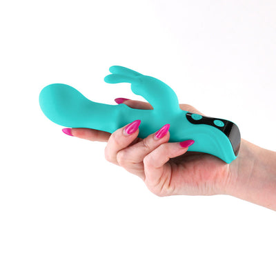 INYA Cyberluxe - Aqua - Aqua 18 cm USB Rechargeable Rabbit Vibrator with Sliding Ring Shaft