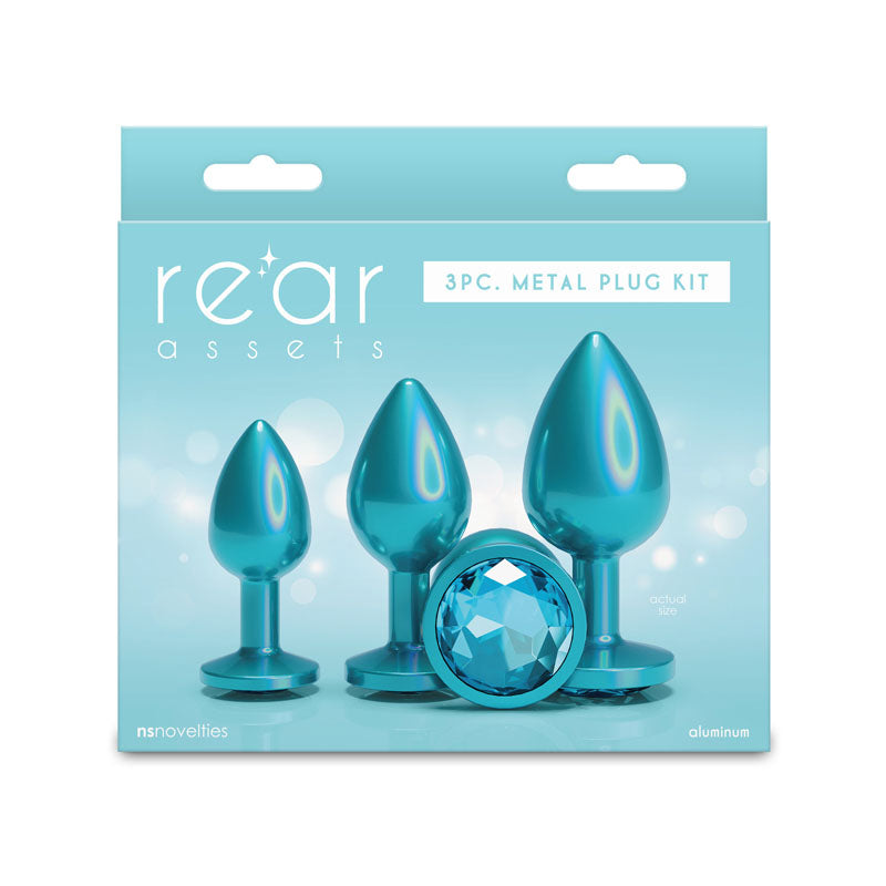 Rear Assets Trainer Kit - Iridescent Teal - Iridescent Teal Metallic Butt Plugs - Set of 3 Sizes