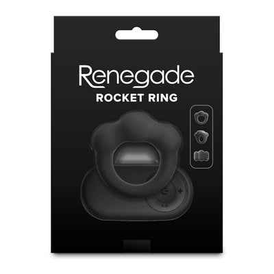 Renegade Rocket Ring - Black - Black USB Rechargeable Vibrating Cock Ring with Wireless Remote