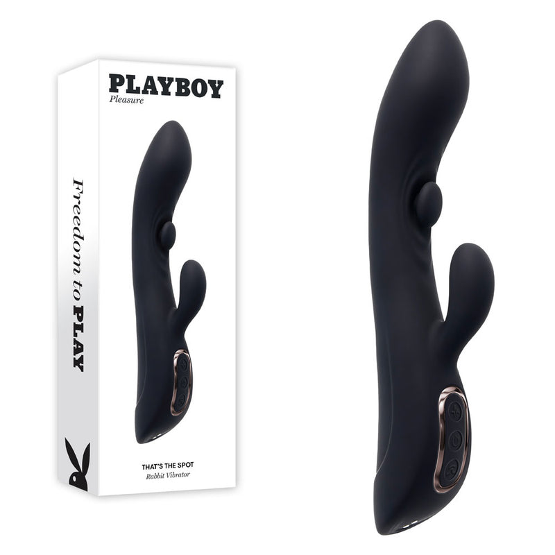 Playboy Pleasure THATS THE SPOT - Black 23.3 cm USB Rechargeable Rabbit Vibrator with G-Spot Tapper