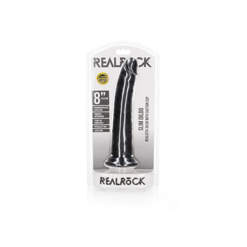 REALROCK Realistic Slim Dildo with Suction Cup - 20.5cm - Black 20.5 cm (8&