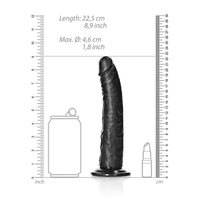 REALROCK Realistic Slim Dildo with Suction Cup - 20.5cm - Black 20.5 cm (8'') Dong