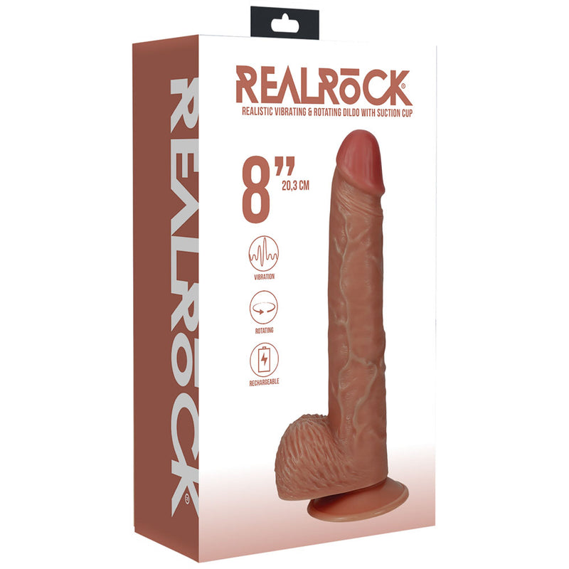 REALROCK 20cm Vibrating + Rotating Cock + Balls - Tan