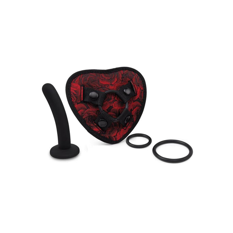 Secret Kisses ROSEGASM STRAP-ON HARNESS with Dildo - Red/Black Heart-Shaped Strap-On with 5&