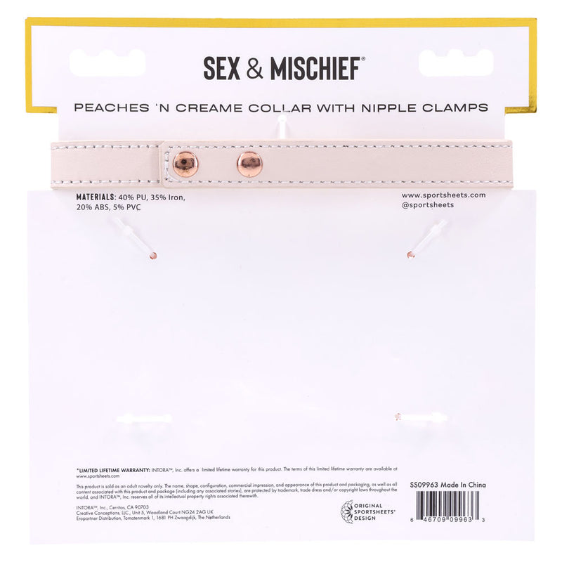 Sex & Mischief Peaches n CreaMe Collar with Nipple Clamps - Peach Nipple Restraints