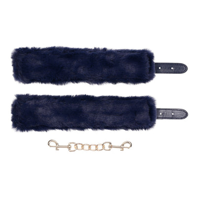 Sex & Mischief Cougar Fur Handcuffs - Navy Blue/Gold Furry Restraints