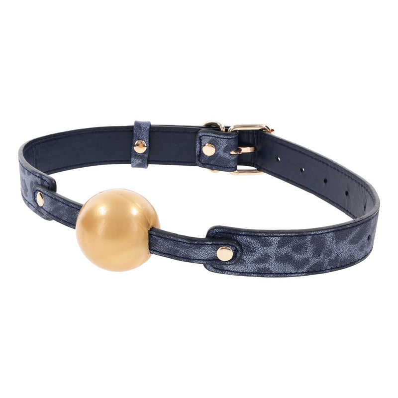 Sex & Mischief Cougar Ball Gag - Navy Blue/Gold Mouth Restraint