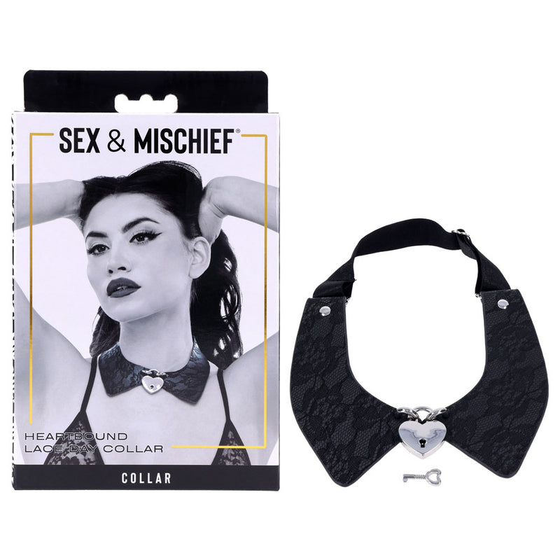Sex & Mischief Heartbound Lace Day Collar - Black Submission Collar