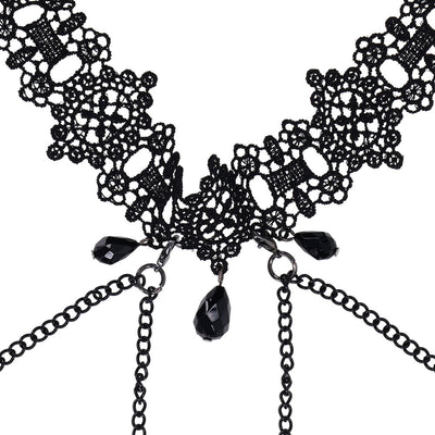 Sex & Mischief Lace Collar with Nipple Ties - Black Neck and Nipple Restraints