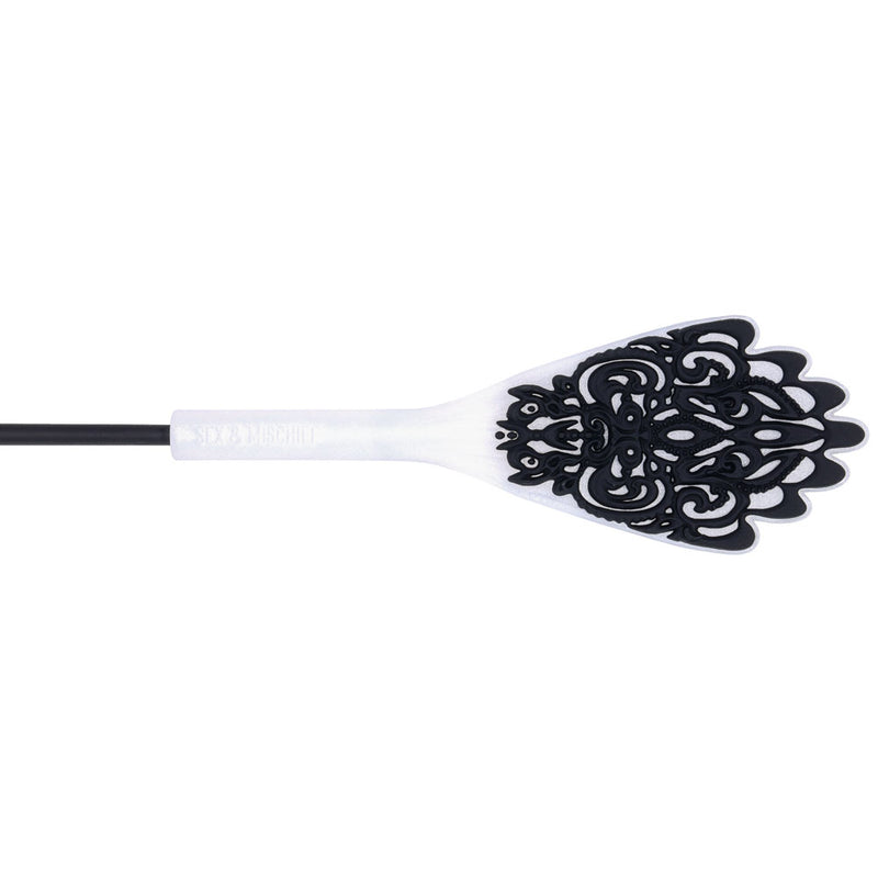 Sex & Mischief Lace Silicone Crop - Black/White 50 cm Crop Whip