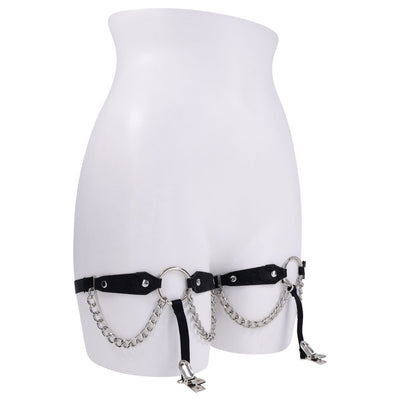 Sex & Mischief Chain Lace Garters - Black/Metal Garters