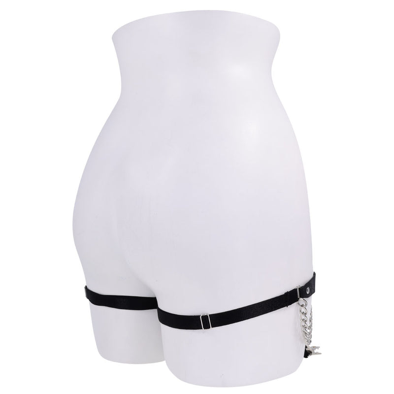 Sex & Mischief Chain Lace Garters - Black/Metal Garters