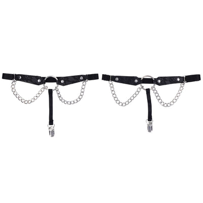 Sex & Mischief Chain Lace Garters - Black/Metal Garters