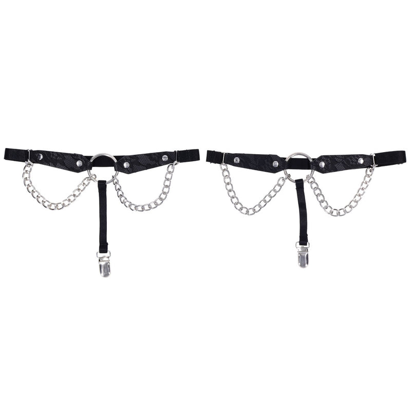 Sex & Mischief Chain Lace Garters - Black/Metal Garters