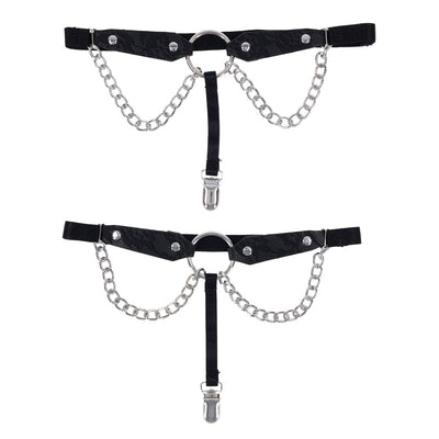Sex & Mischief Chain Lace Garters - Black/Metal Garters