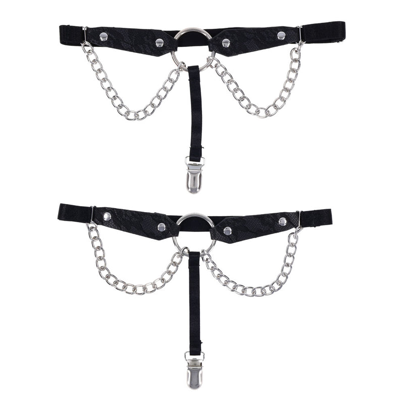 Sex & Mischief Chain Lace Garters - Black/Metal Garters