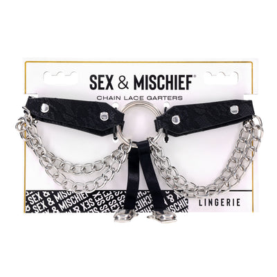 Sex & Mischief Chain Lace Garters - Black/Metal Garters