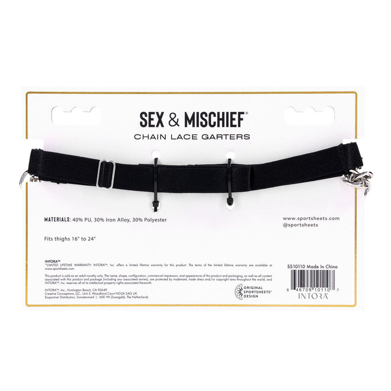 Sex & Mischief Chain Lace Garters - Black/Metal Garters