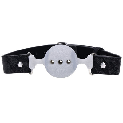 Sex & Mischief Lace Silicone Breathable Ball Gag - Black/Grey Mouth Restraint