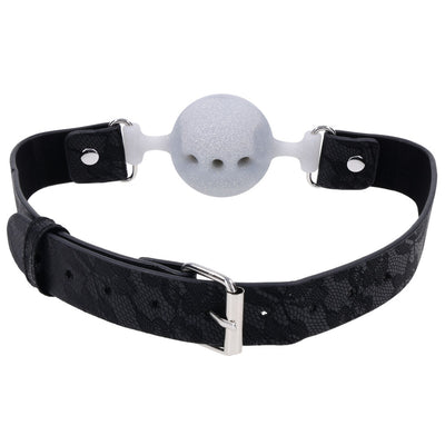 Sex & Mischief Lace Silicone Breathable Ball Gag - Black/Grey Mouth Restraint