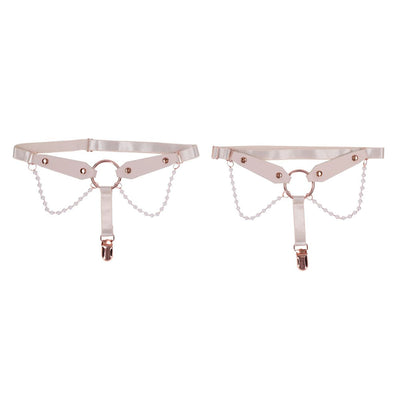 Sex & Mischief Peaches n CreaMe Pearl Garters - Peach / Rose Gold Garters with Pearls - Set of 2