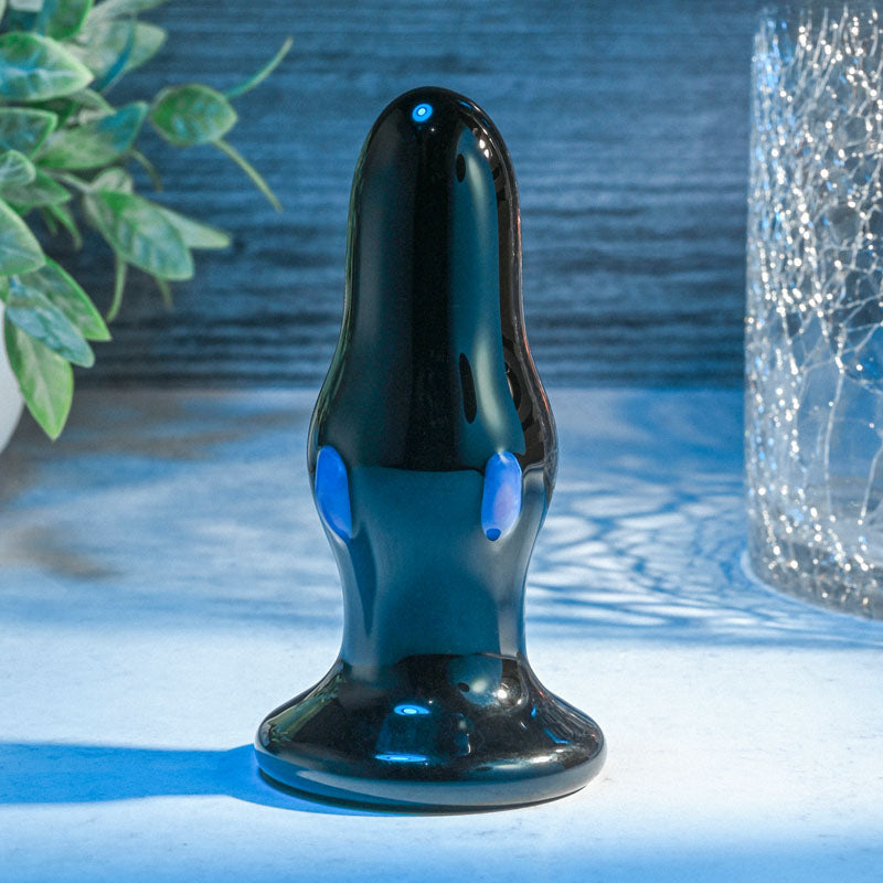 Adam & Eve REAR ROCKER - Black Glass 9.8 cm USB Rechargeable Vibrating Butt Plug