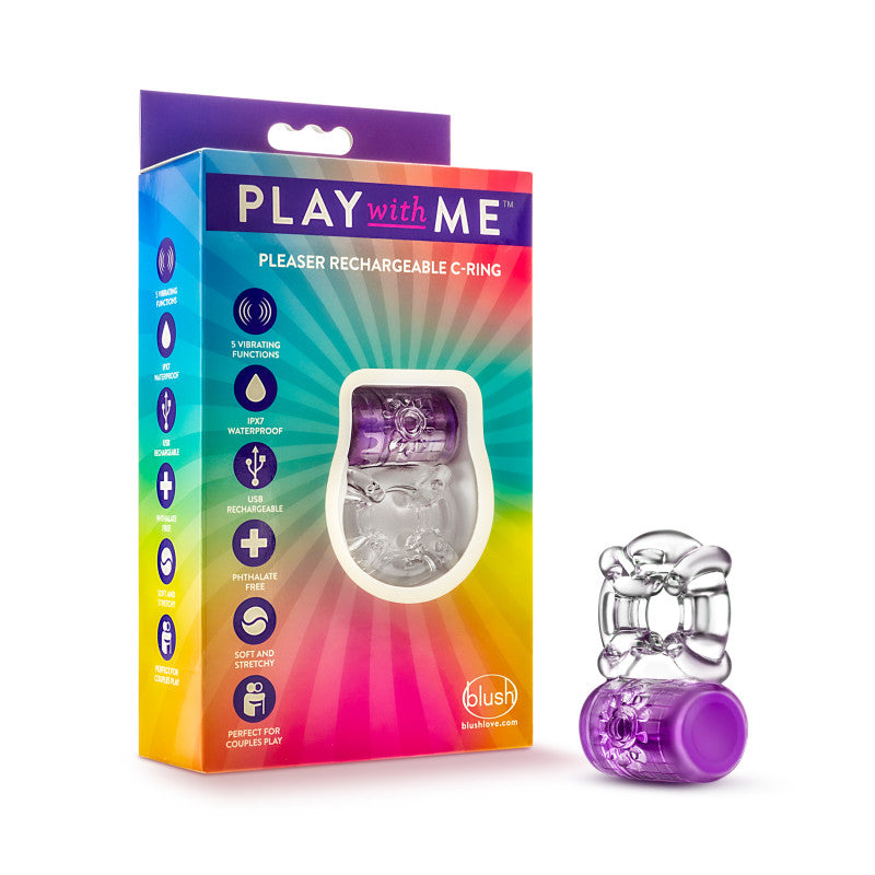 Play With Me Pleaser Rechargeable C-Ring - Purple - Purple USB Rechargeable Cock Ring