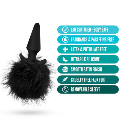 Anal Adventures Platinum Rabbit Tail Plug - Black 10 cm Butt Plug with Bunny Tail