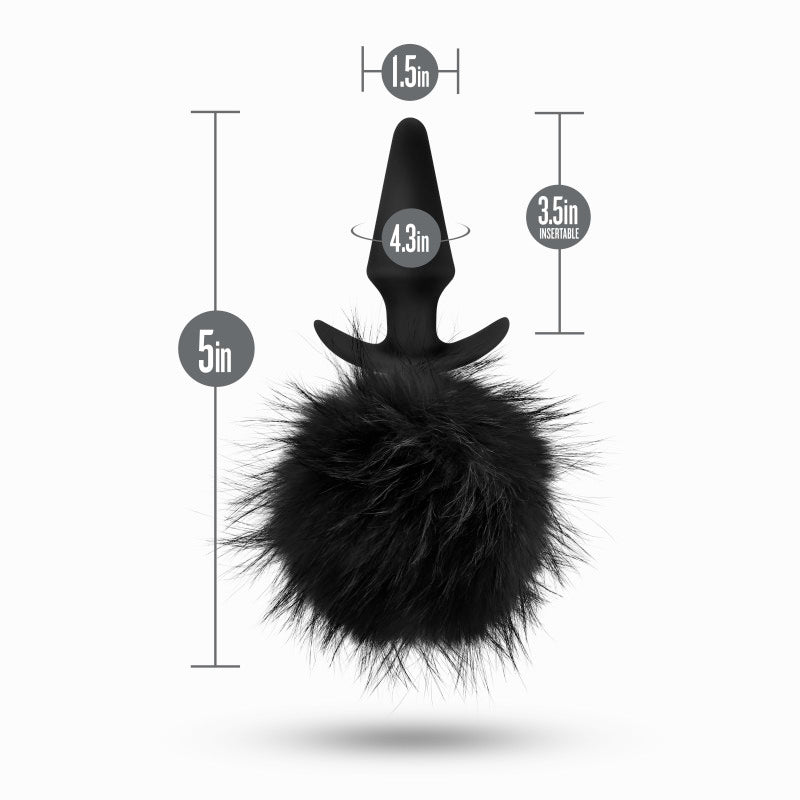 Anal Adventures Platinum Rabbit Tail Plug - Black 10 cm Butt Plug with Bunny Tail