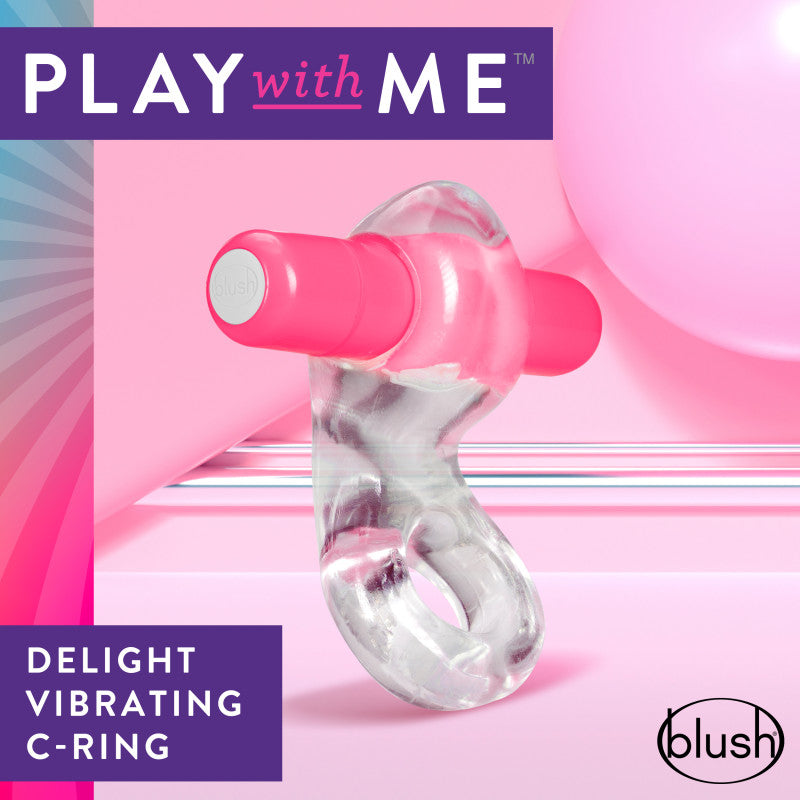 Play With Me Delight Vibrating C-Ring - Clear/Pink Vibrating Cock Ring