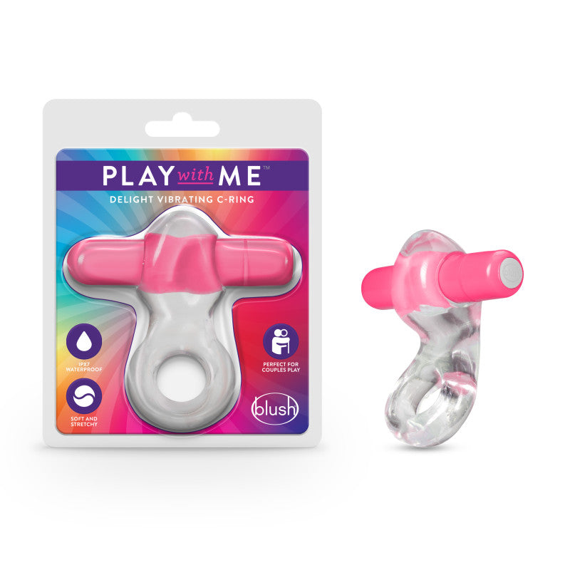 Play With Me Delight Vibrating C-Ring - Clear/Pink Vibrating Cock Ring