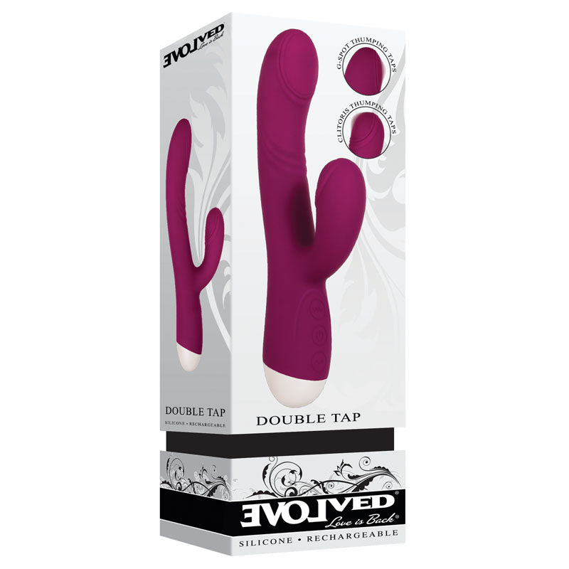 Evolved Double Tap - Burgundy Red 22.2 cm USB Rechargeable Rabbit Vibrator