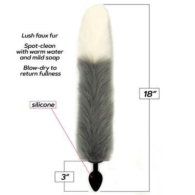 Foxy Fox Tail Silicone Butt Plug - Grey with White Tip - 46 cm Tail