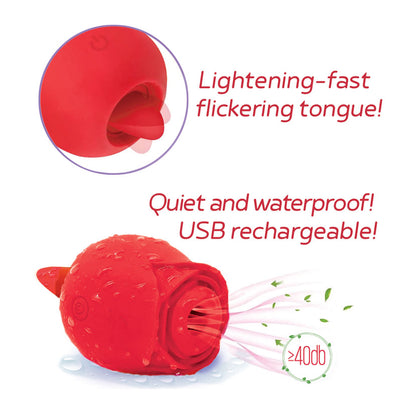 Wild Rose Sucking & Licking - Red USB Rechargeable Air Pulse & Flicking Stimulator