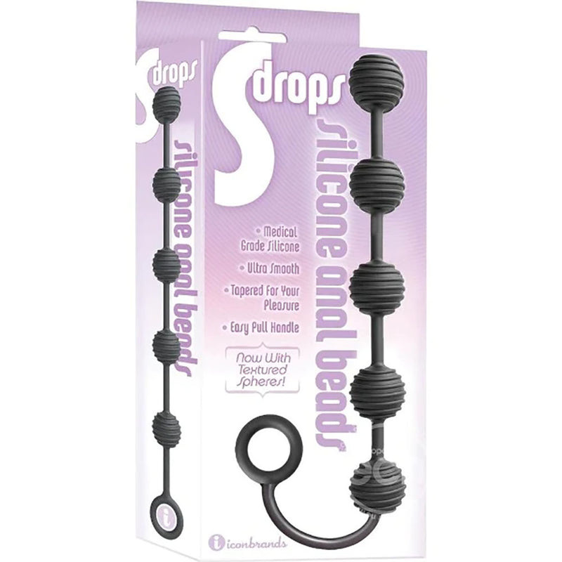 S-Drops Silicone Anal Beads - Black Anal Beads