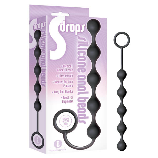 S-Drops Silicone Anal Beads - Black Anal Beads