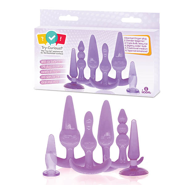 Try-Curious Anal Plug Kit - Purple Anal Kit - Set of 6