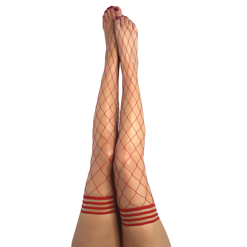 Kixies CLAUDIA Large Diamond Red Fishnet Thigh Highs