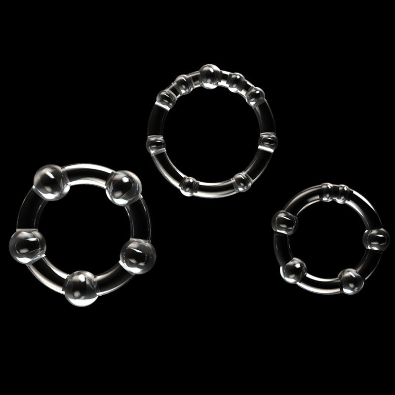 Power Plus Triple Beaded Ring Set - Clear Cock Rings - Set of 3