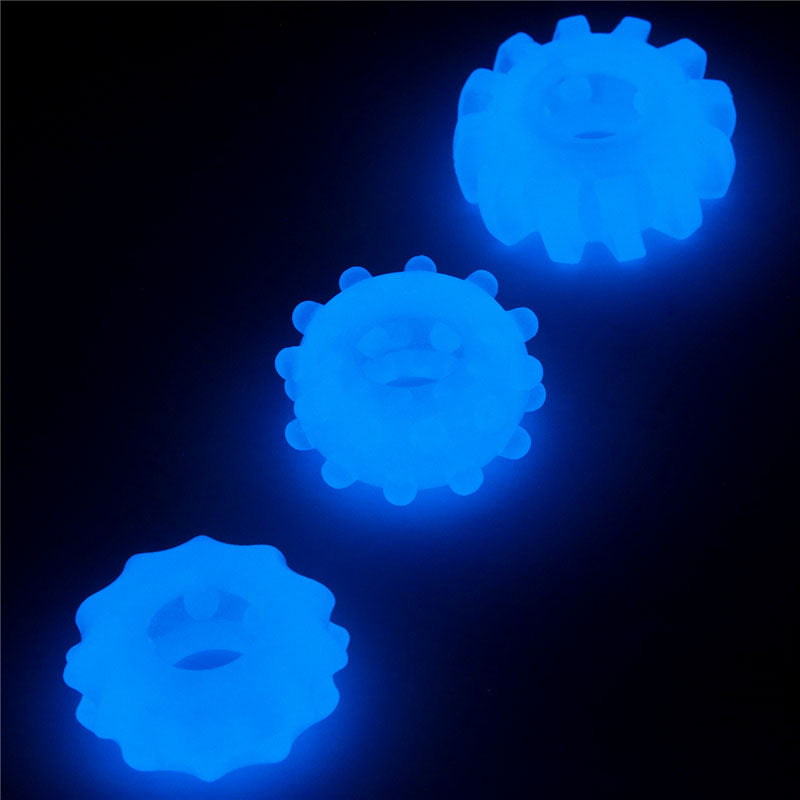 Lumino Play Penis Rings 3 Pack - Glow in the Dark Blue Cock Rings - Set of 3